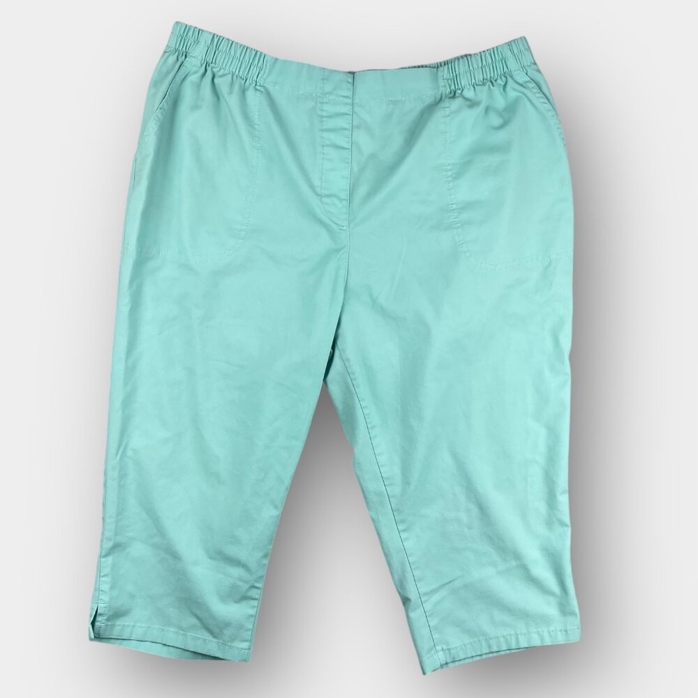 Alia Women's Petite Pull On Capri Pants 16P Aqua Stretch Side Slit Pockets